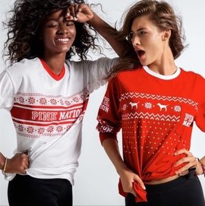 VS Pink Christmas long sleeve tee size M